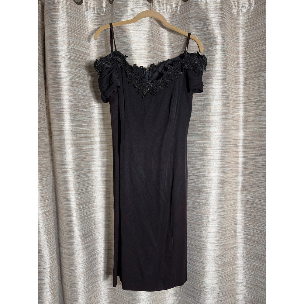 Vintage Niki Originals Black Lace Off Shoulder Cocktail Dress ILGWU Made USA 14